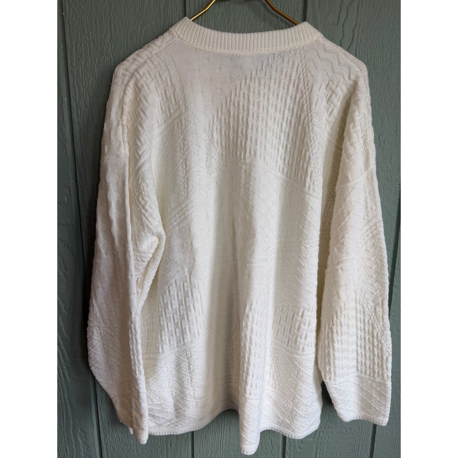 Vintage Jeric Knitwear White Textured Cardigan Made in USA 90s Chunky Knit