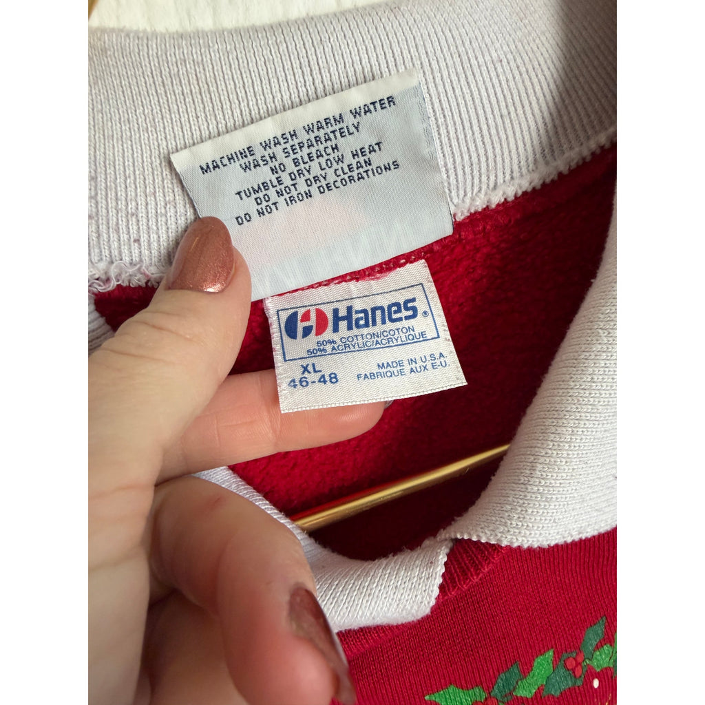 Vintage 90s Morning Sun Goose Collar Sweater XL Red Made in USA