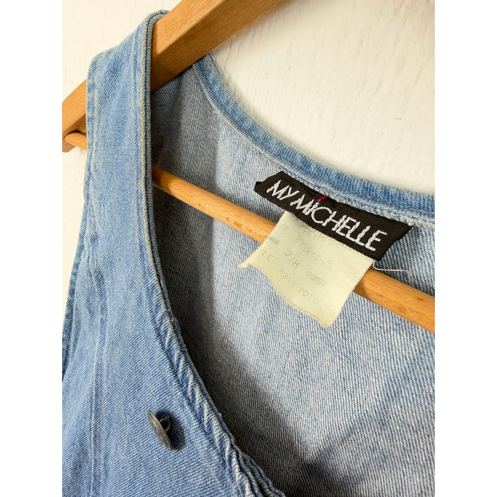 Vintage 90s My Michelle Denim Pinafore Dress Double Breasted Pleated Jumper