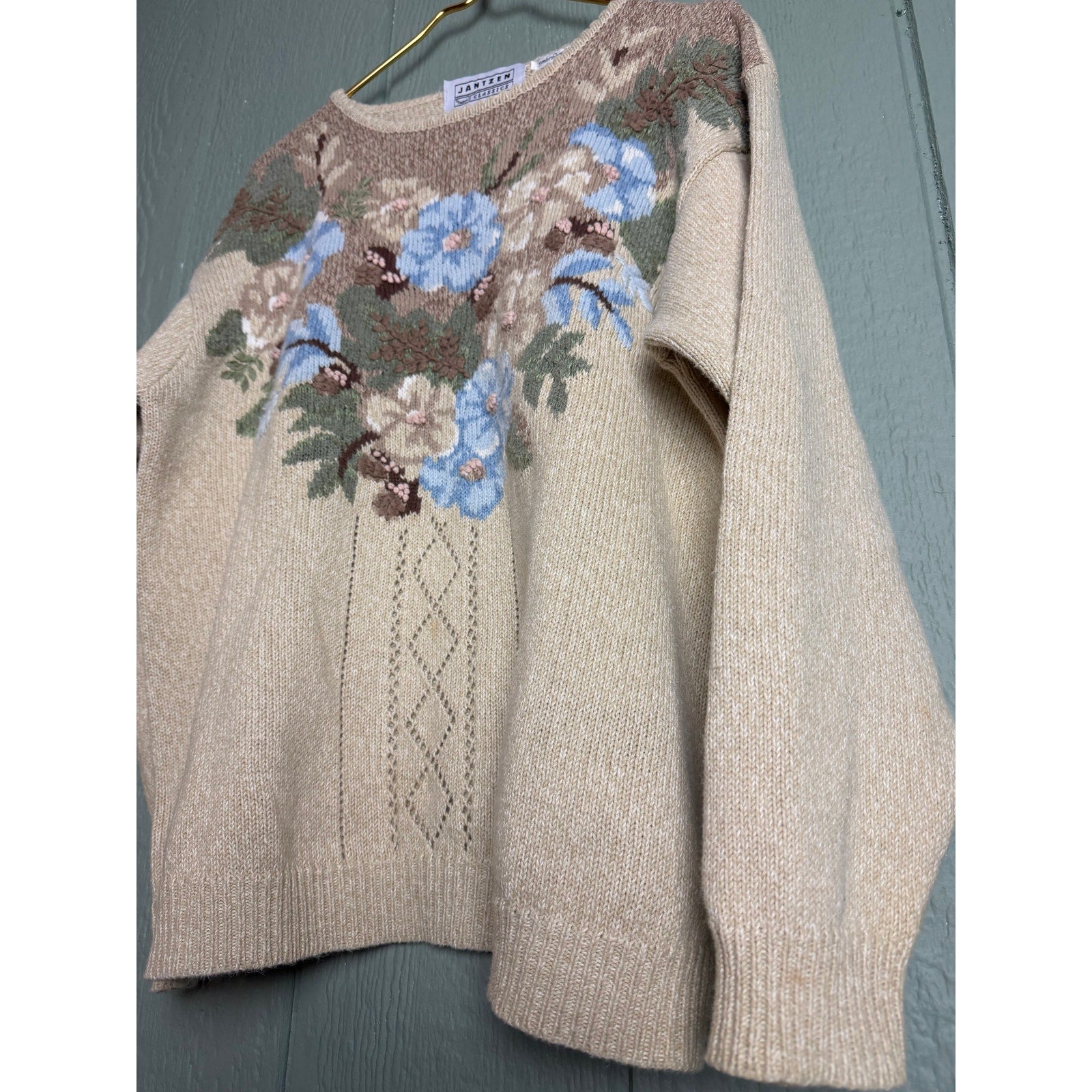 Vintage Jantzen Classics Floral Knit Sweater | Cottagecore | Embroidered | L/G