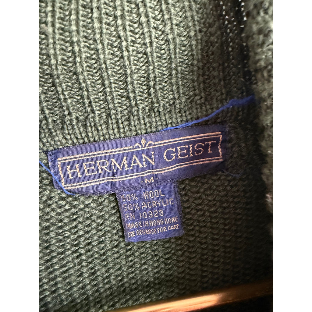 Vintage Herman Geist Cable Knit Sweater Wool Blend Embroidered Bird Horn M