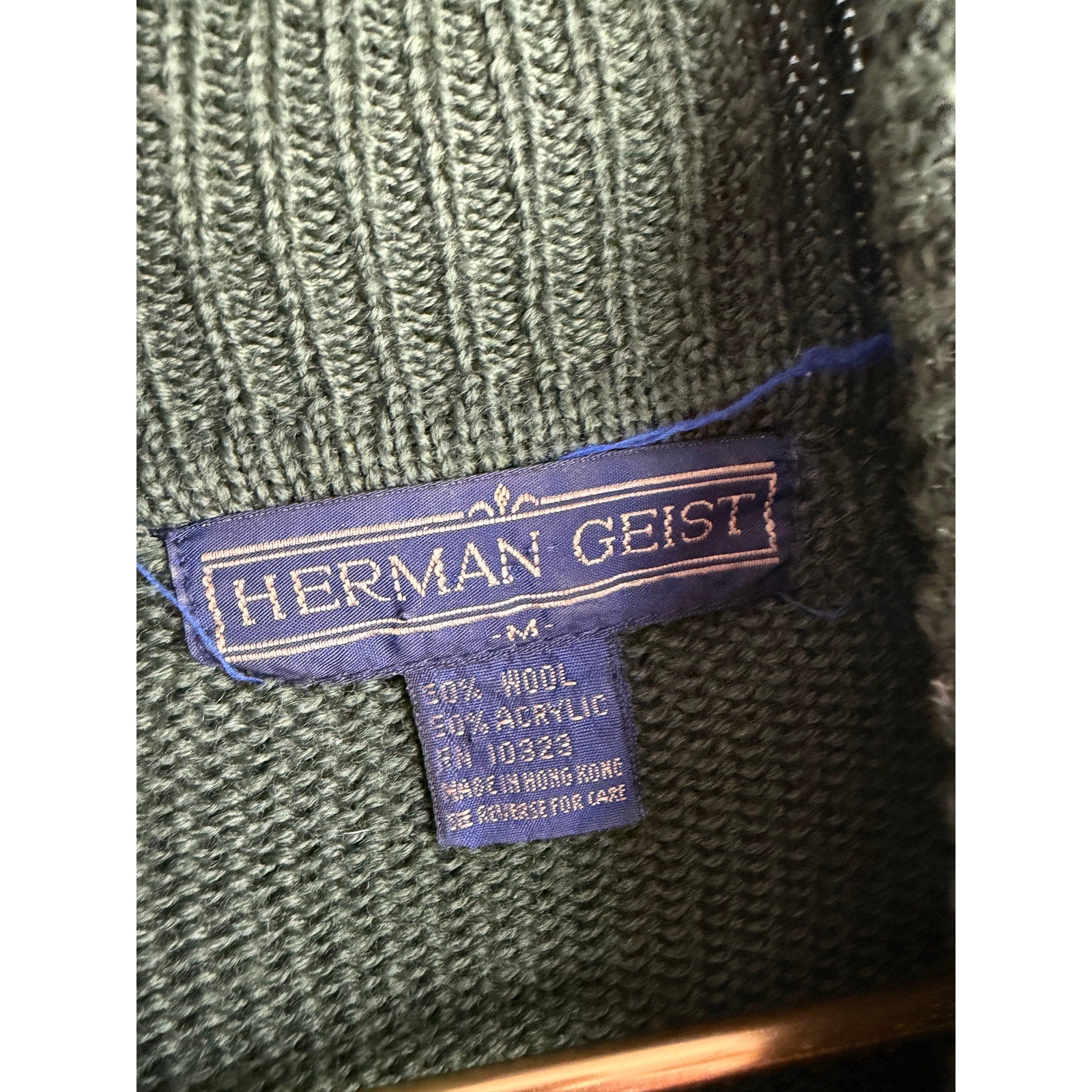 Vintage Herman Geist Cable Knit Sweater Wool Blend Embroidered Bird Horn M