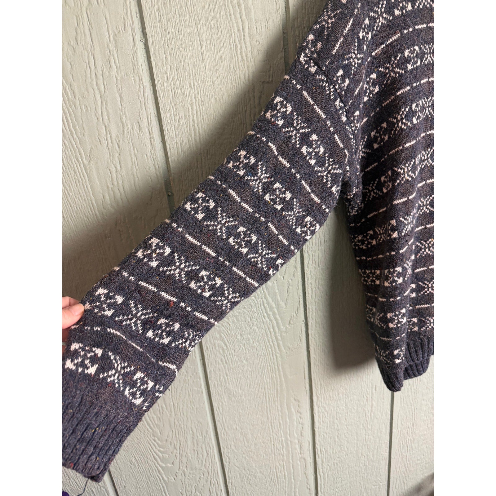 Vintage Etchings Fair Isle Sweater Gray Nordic Knit Wool Blend Crewneck LG
