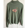 Vintage Herman Geist Cable Knit Sweater Wool Blend Embroidered Bird Horn M