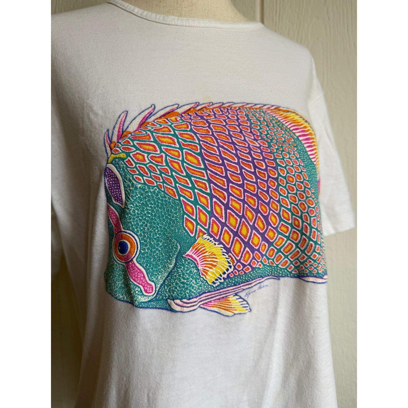 Vintage Panama Jack Tropical Fish Graphic T-Shirt White Single Stitch Style M