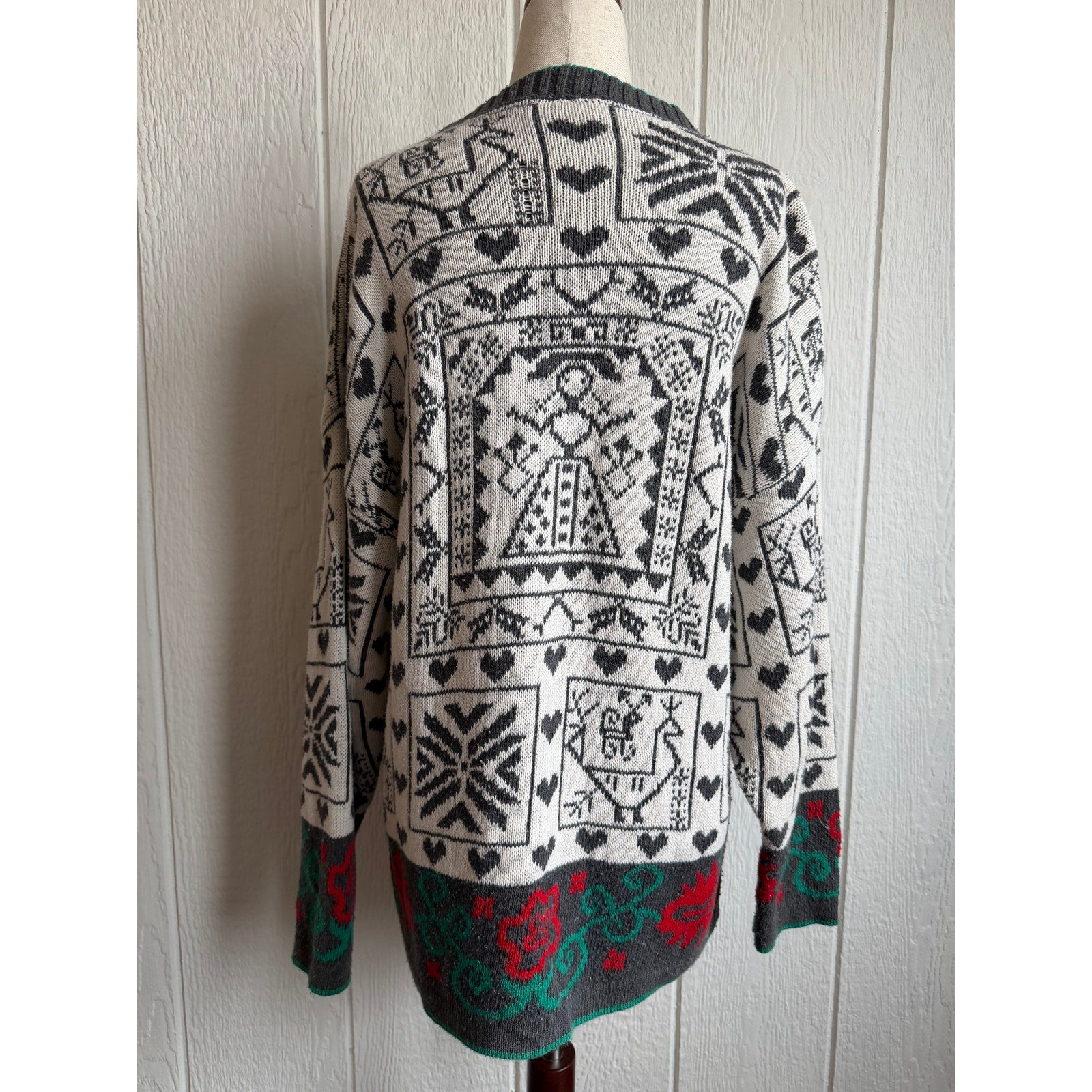 Vintage Cabin Creek Petite Sweater Large Petite Made USA Nordic Folk Heart Knit