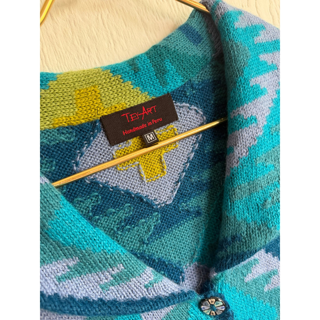 VTG Peruvian Alpaca Wool Tey Art Peru Long Cardigan Medium Sweater Southwestern