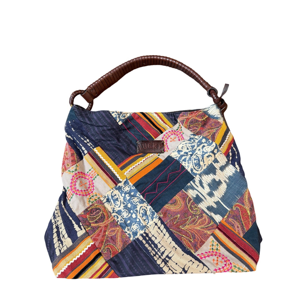 Y2K Lucky Brand Patchwork Shoulder Bag Boho Embroidered Textile Hobo Purse
