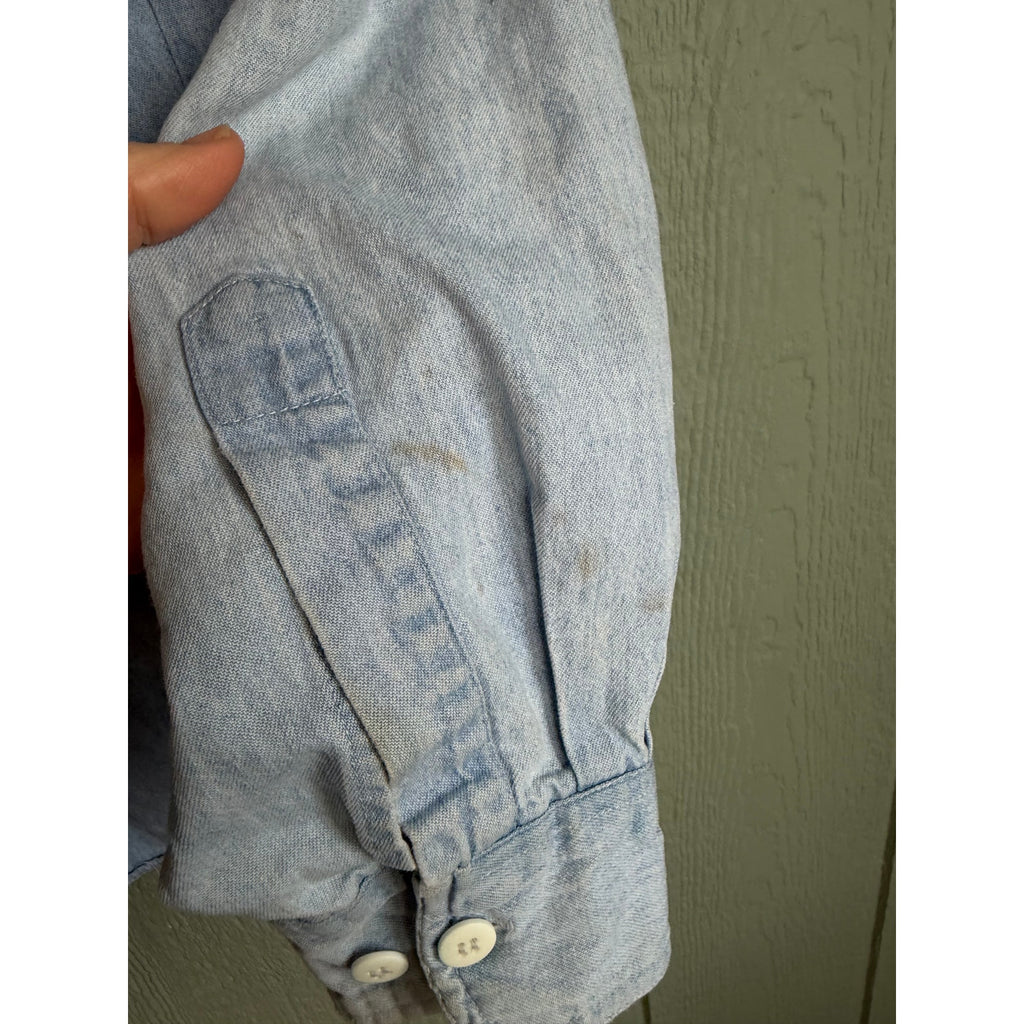 Vintage Denim Button-Up Shirt | Plaid Lined Collar | 90s Workwear