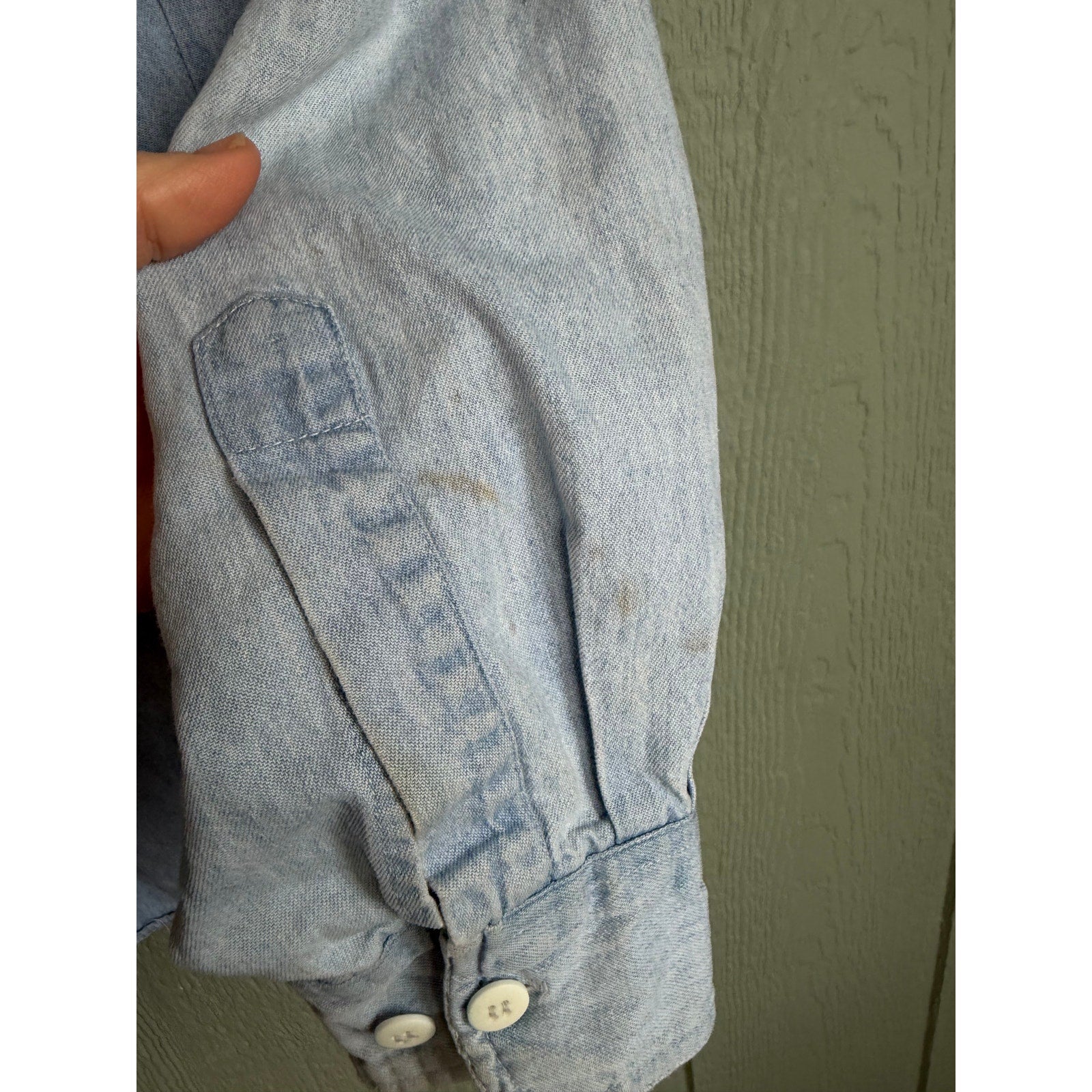 Vintage Denim Button-Up Shirt | Plaid Lined Collar | 90s Workwear