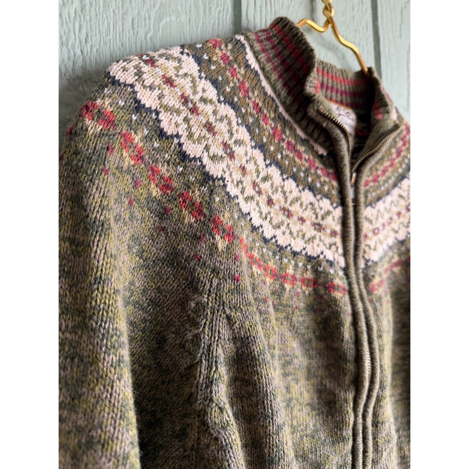 Vintage Heirloom Collectibles Fair Isle Zip Sweater Wool Blend Nordic Jacket M