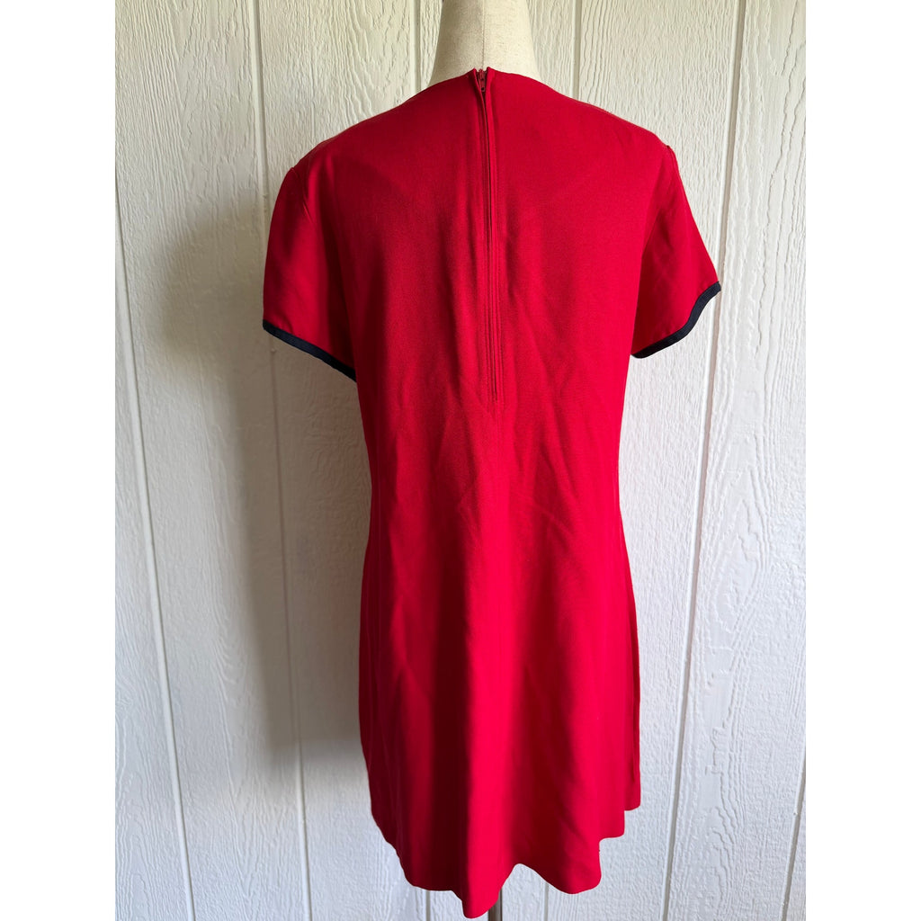 Vintage Jessica Howard Petite Red Dress Black Trim Gold Button Shift Dress