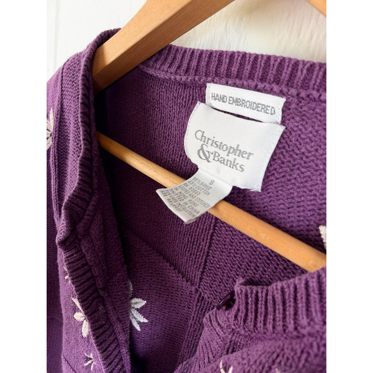 Vintage 90s Purple Daisy Embroidered Patchwork Cardigan Size S Cottagecore