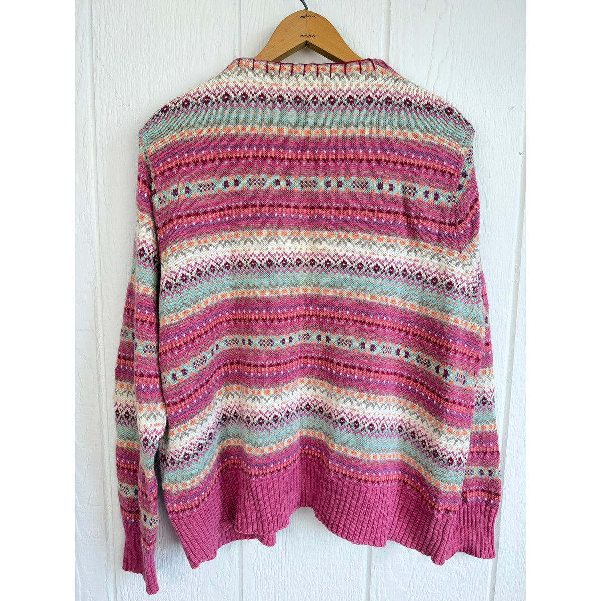 Vintage Tiara Fair Isle Cardigan Sweater Pink Pastel Nordic Cottagecore 14/16
