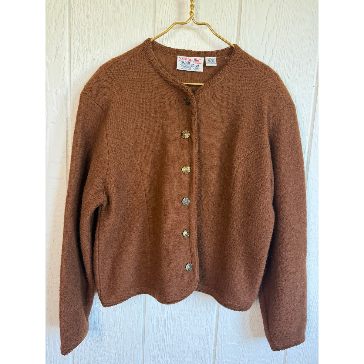Vintage 60s Tally-Ho 100% Wool Cardigan Button Up, Large