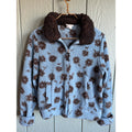 Vintage Floral Sherpa Fleece Jacket Women’s Blue Brown Zip Front Cozy Small