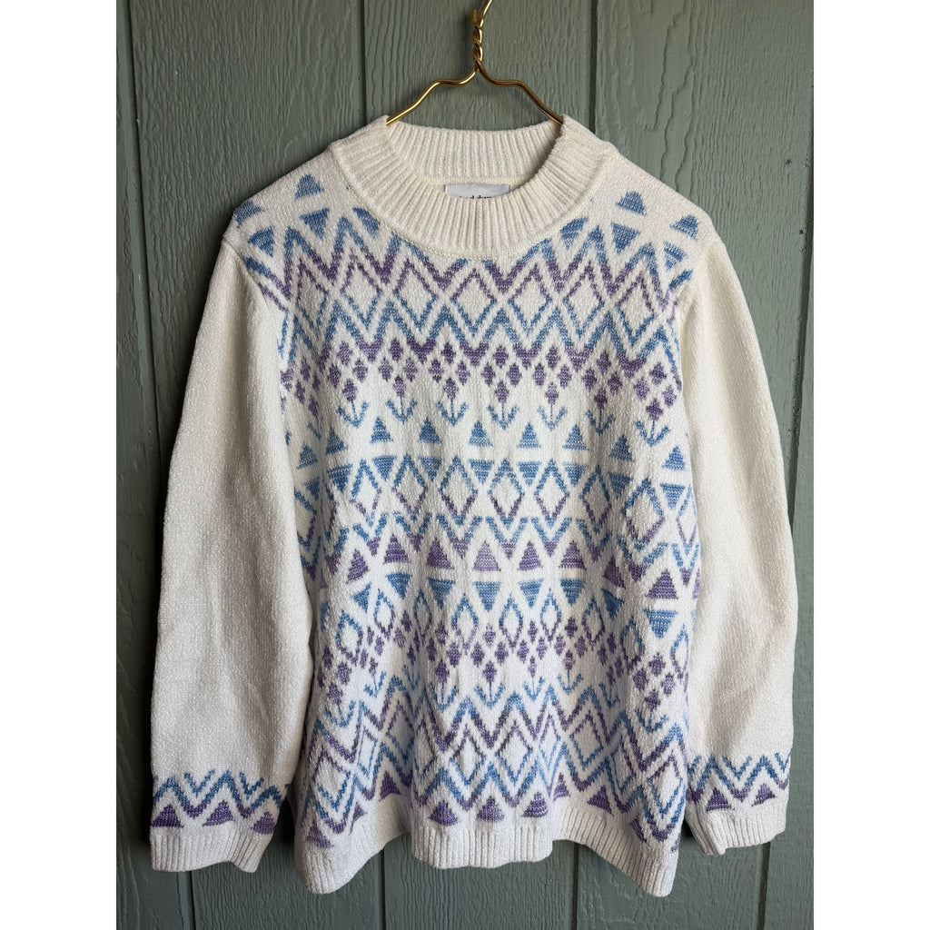 Vintage Alfred Dunner Fair Isle Fleece Sweater Ski Lodge Winter Pullover, Large