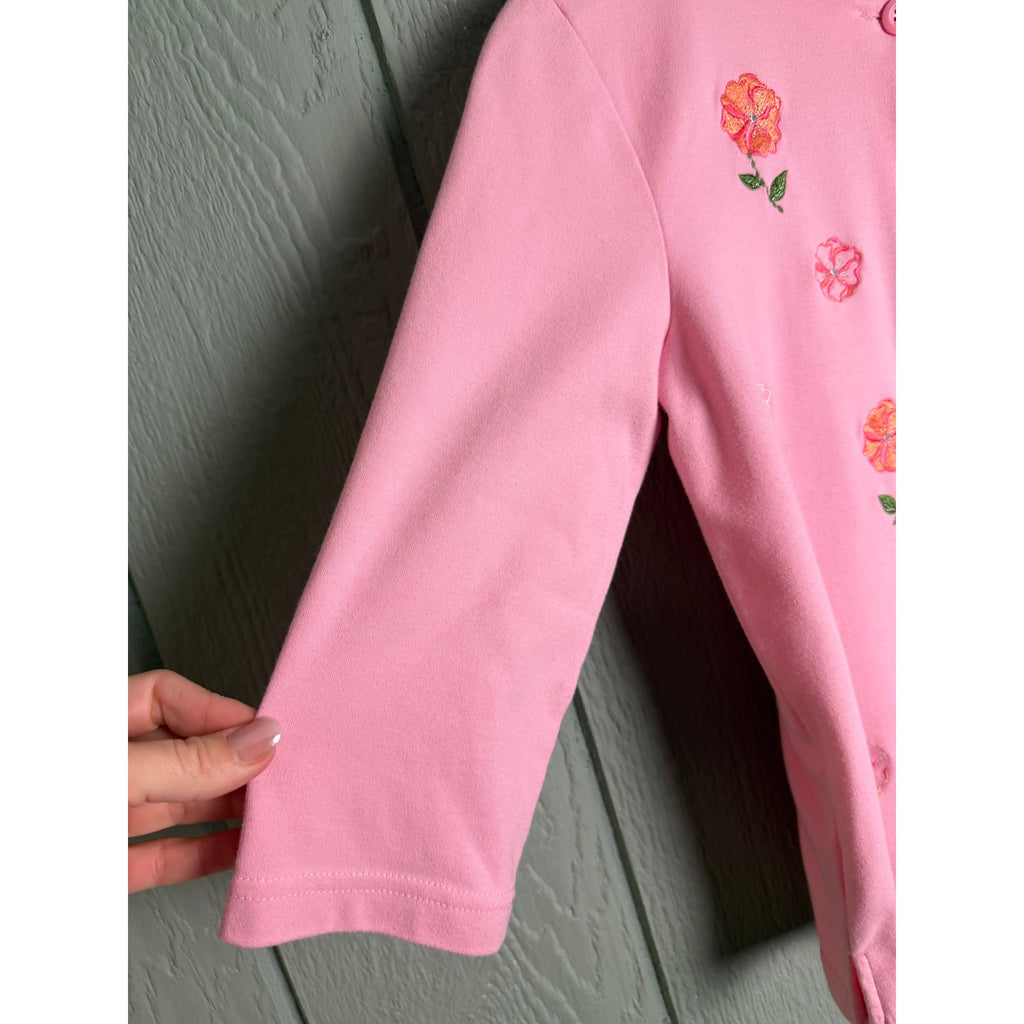Vintage Breckenridge Petite Pink Embroidered Floral Cardigan | Cottagecore | PS