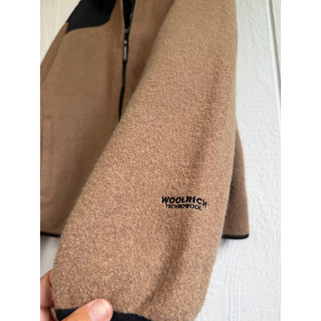 Woolrich TechnoWool Men's XL Full Zip Wool Blend Fleece Jacket Tan Black USA