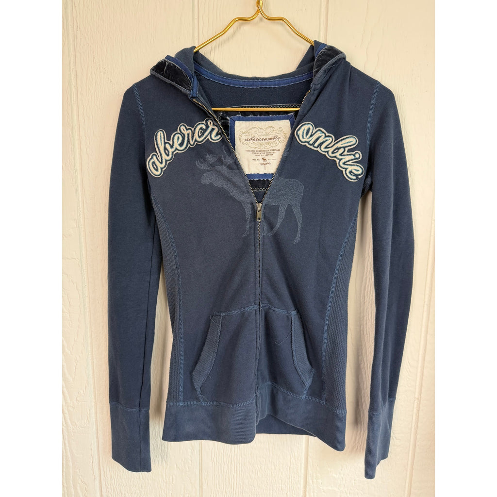 Vintage Y2K Abercrombie & Fitch Navy Blue Full-Zip Hoodie, Large