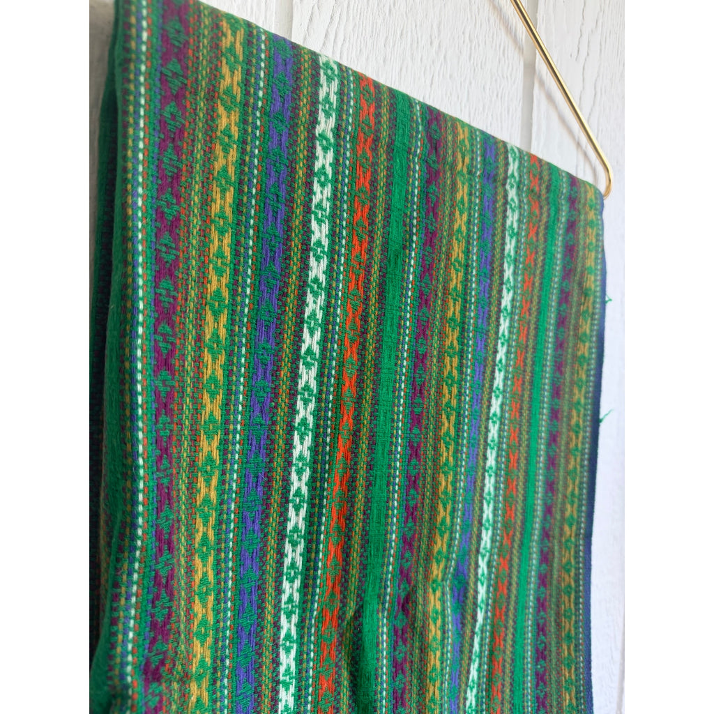 Vintage Southwestern Woven Fabric Panel Boho Tribal Textile Remnant Green