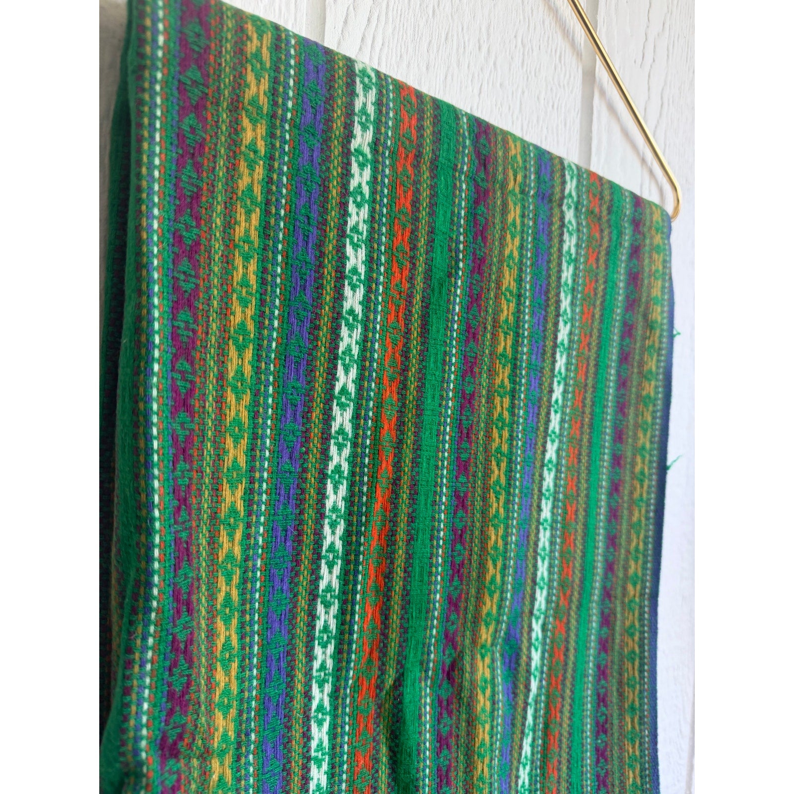 Vintage Southwestern Woven Fabric Panel Boho Tribal Textile Remnant Green