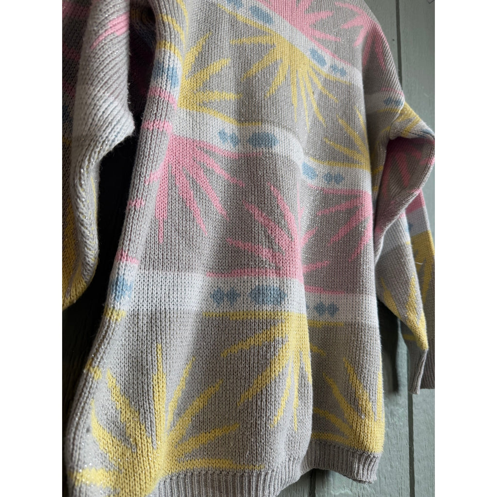 Vintage 80s Pastel Sunburst Knit Sweater | Oversized Sparkle Thread, Medium