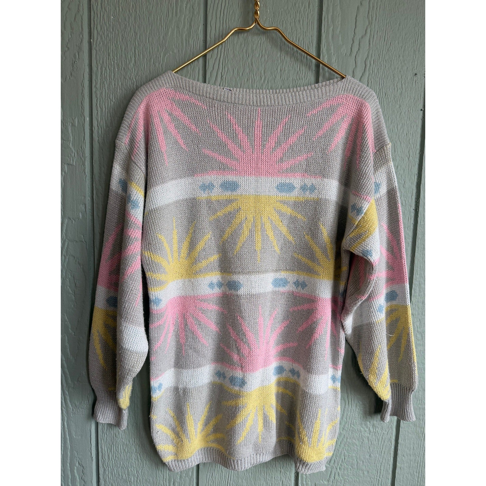 Vintage 80s Pastel Sunburst Knit Sweater | Oversized Sparkle Thread, Medium
