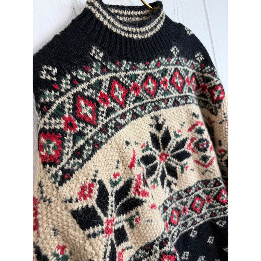 Vintage Croft & Barrow Hand Knit Wool Sweater M Fair Isle Nordic Chunky