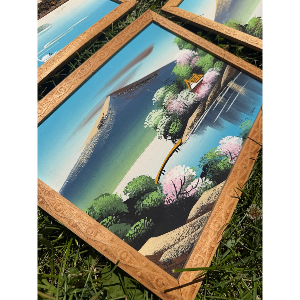 Vintage Japan Mount Fuji Wall Art Set of 4 Bark Diorama Landscapes Made in Japan
