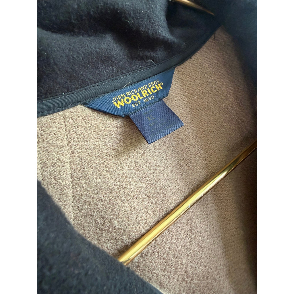 Woolrich TechnoWool Men's XL Full Zip Wool Blend Fleece Jacket Tan Black USA