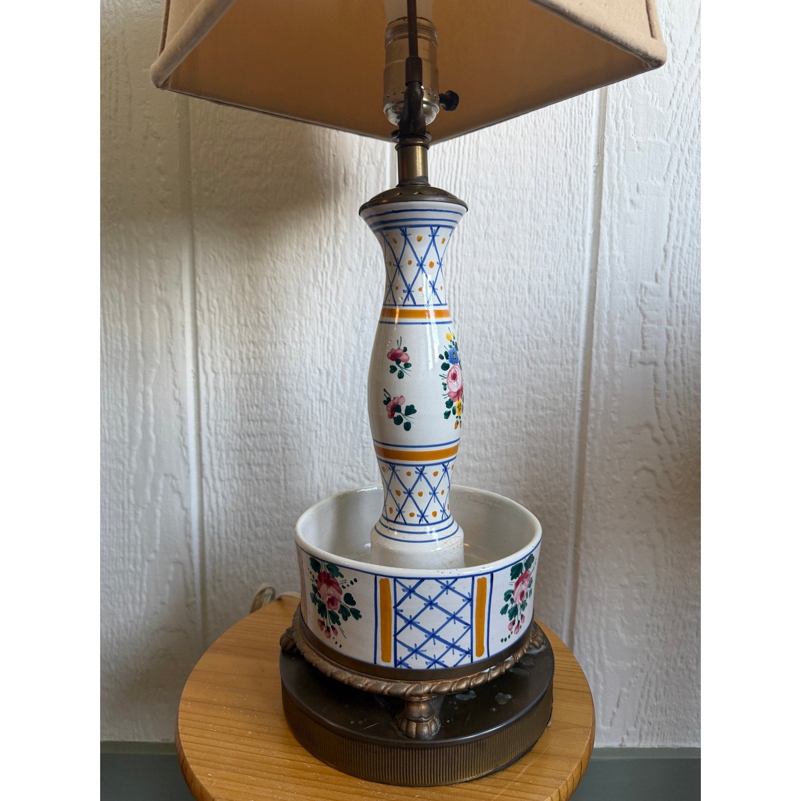 Vintage Floral Ceramic Table Lamp French Country Cottage Hand Painted