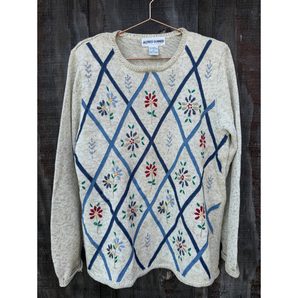 Vintage Embroidered Floral Trellis Knit Sweater, Small