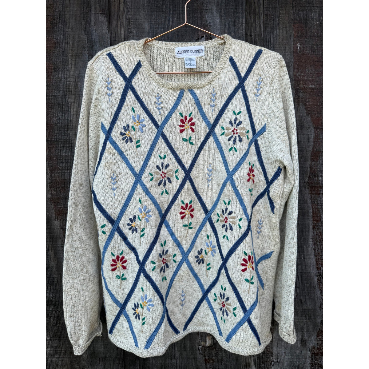 Vintage Embroidered Floral Trellis Knit Sweater, Small