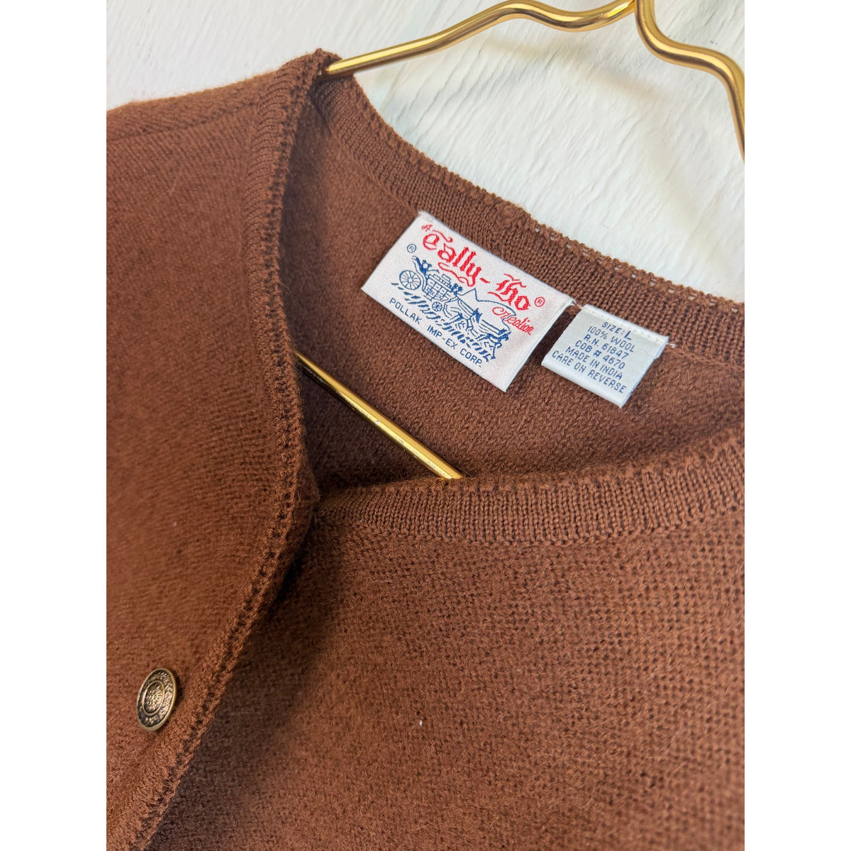 Vintage 60s Tally-Ho 100% Wool Cardigan Button Up, Large