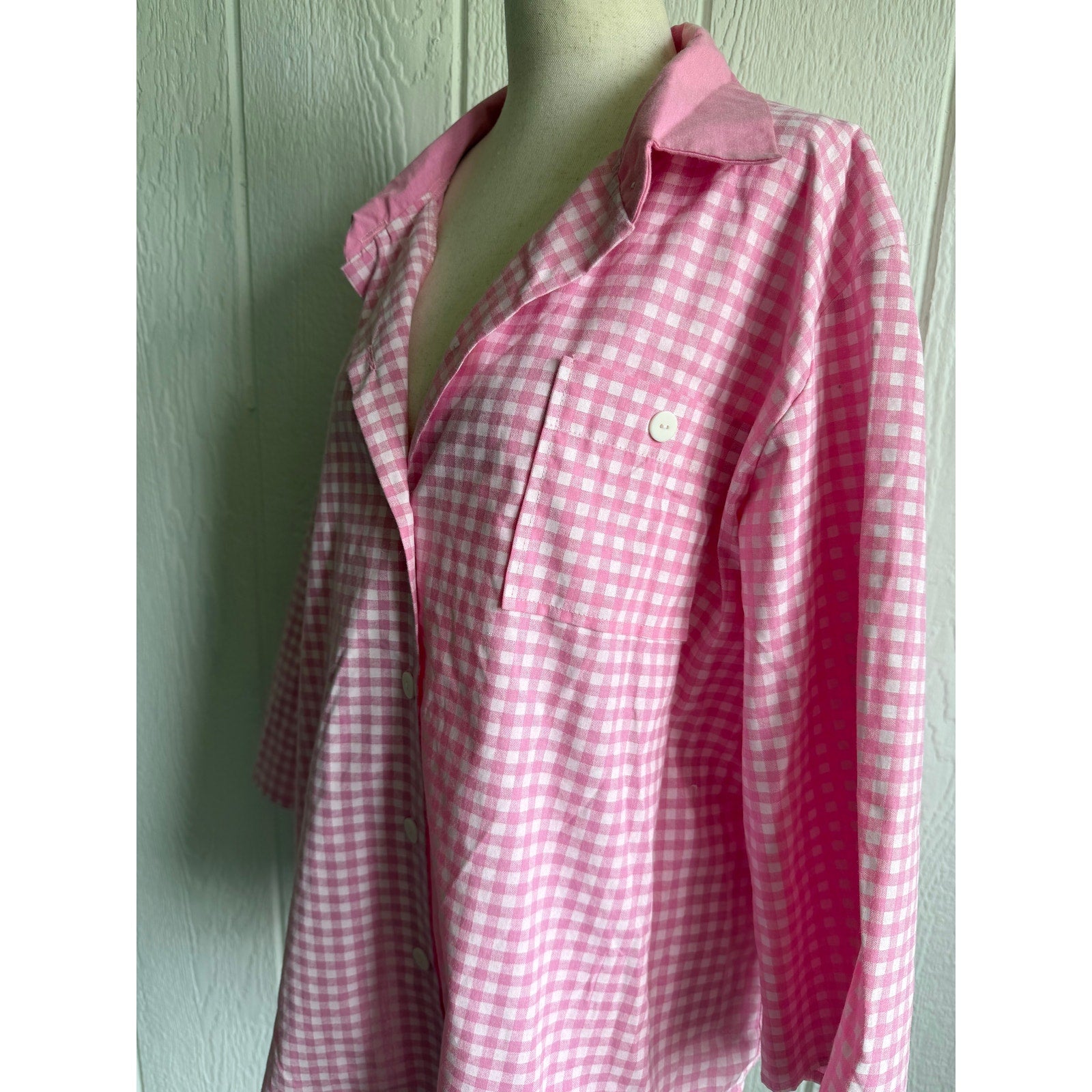 NWT Vintage Blair Pink Gingham Button Front Blouse XL Cottagecore Top