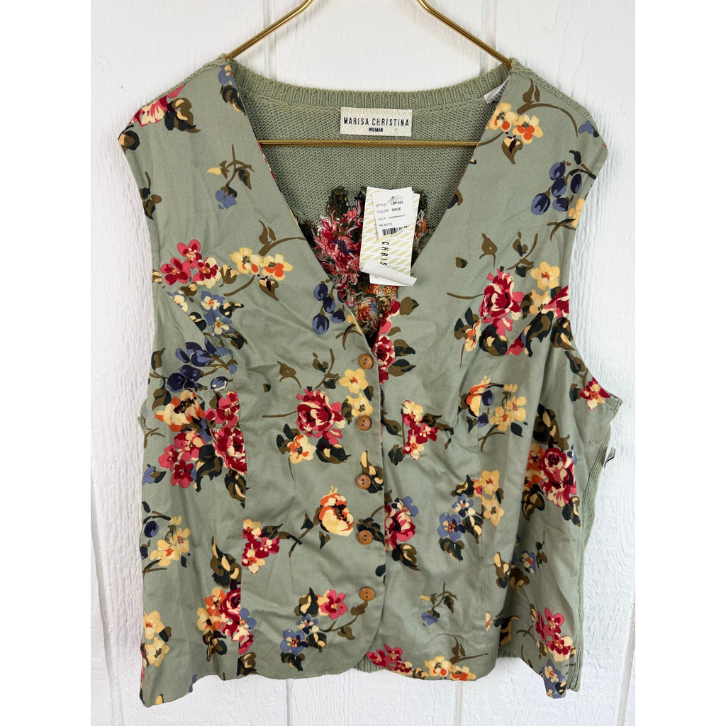 NWT Vintage Marisa Christina Floral Embroidered Button-Front Vest 1X