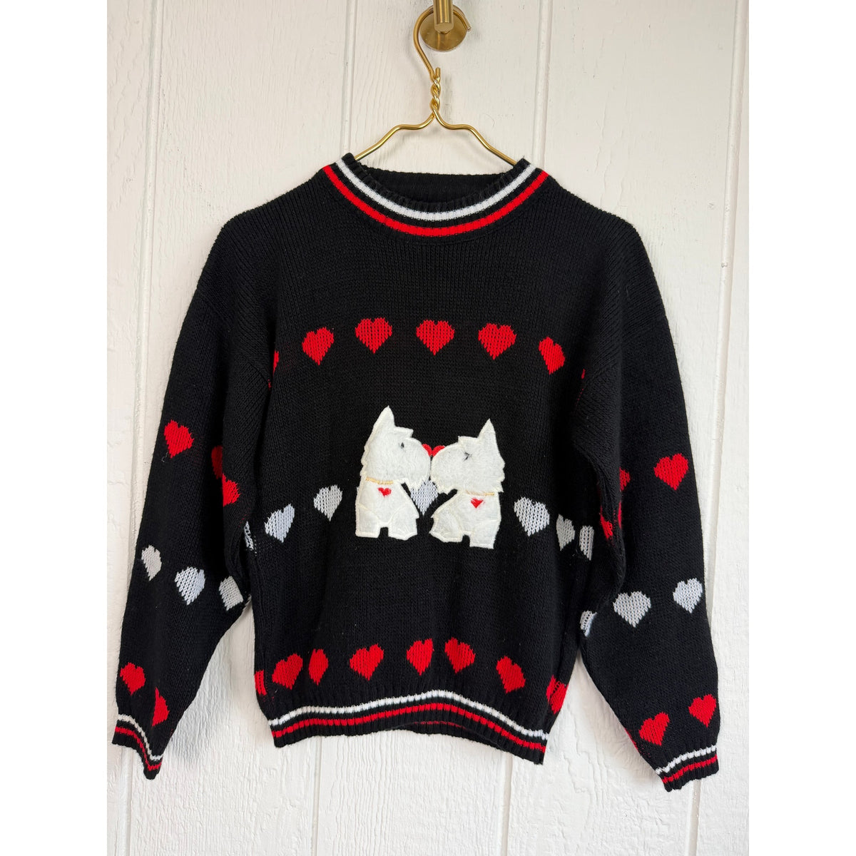 Vintage Scottie Dog Heart Sweater Made in USA Black Red White