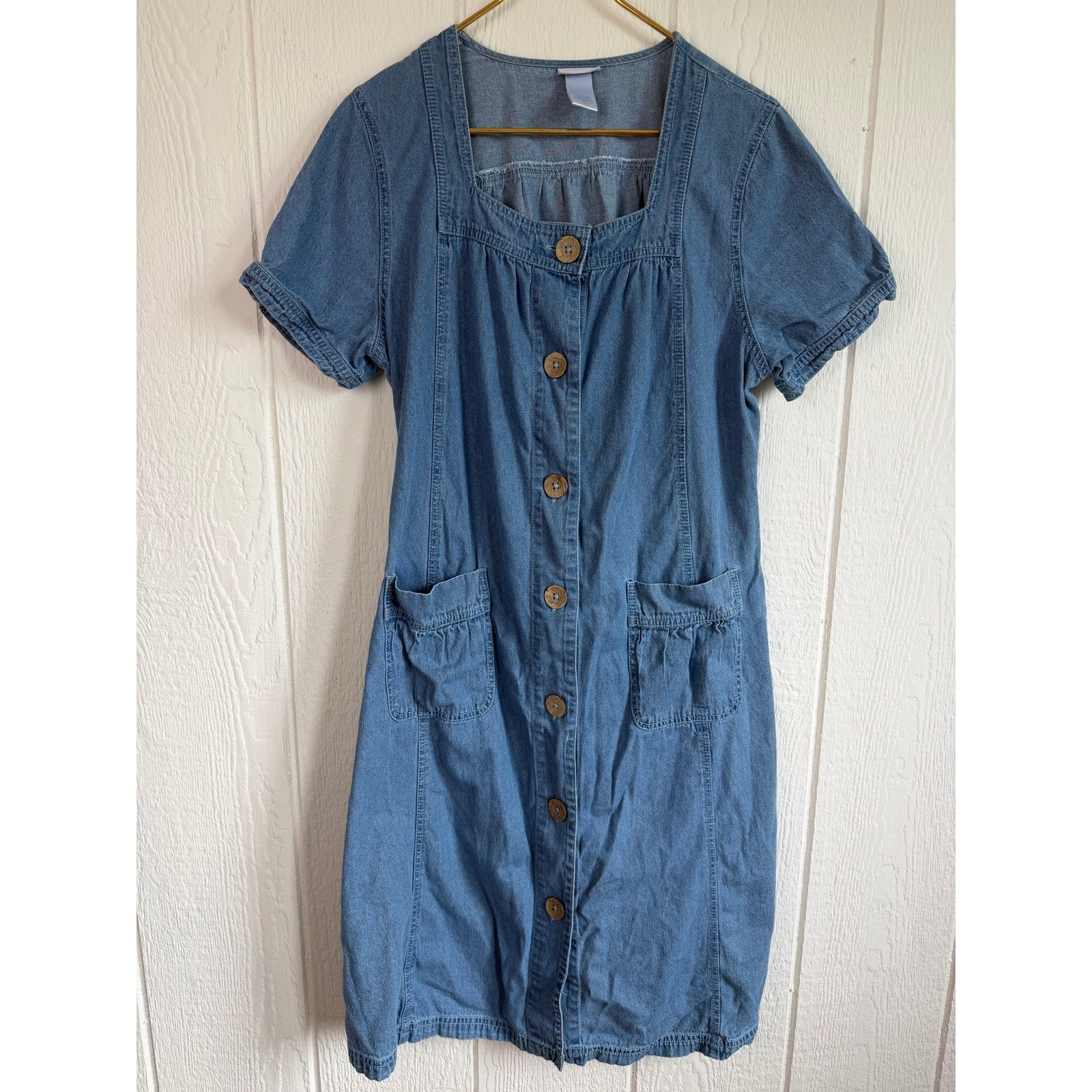 Vintage Vicki Wayne Women's Chambray Button Front Dress Cottagecore, Large 90s