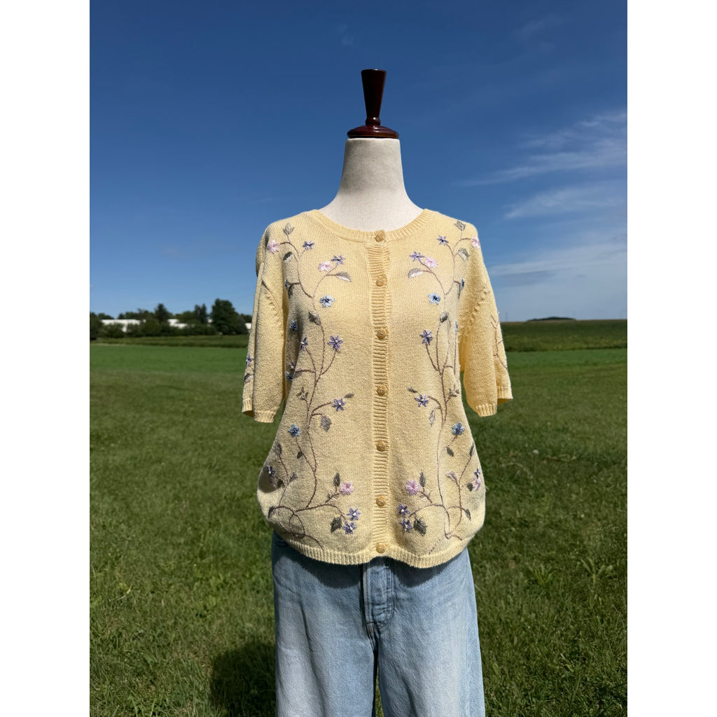 Vintage Christopher & Banks Hand Embroidered Floral Cardigan Sweater Medium