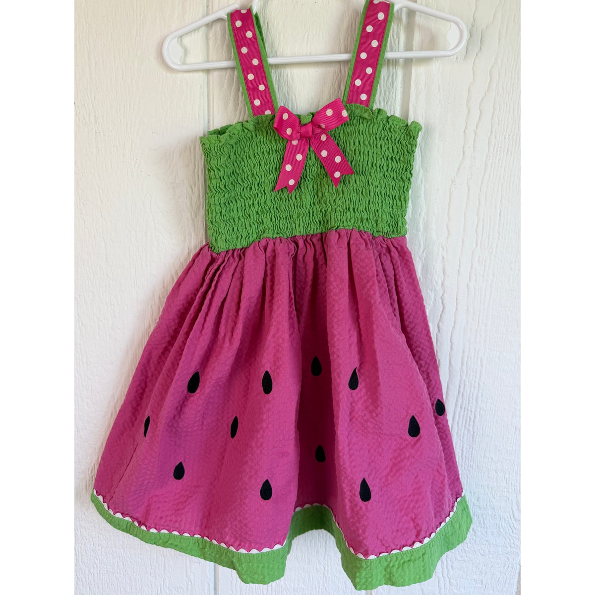 Vintage Rare Editions Girls 4T Watermelon Dress Pink Smocked Summer Sundress