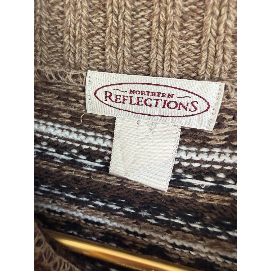 Vintage Northern Reflections Cable Knit Sweater Maple Leaf Fair Isle Mock Neck