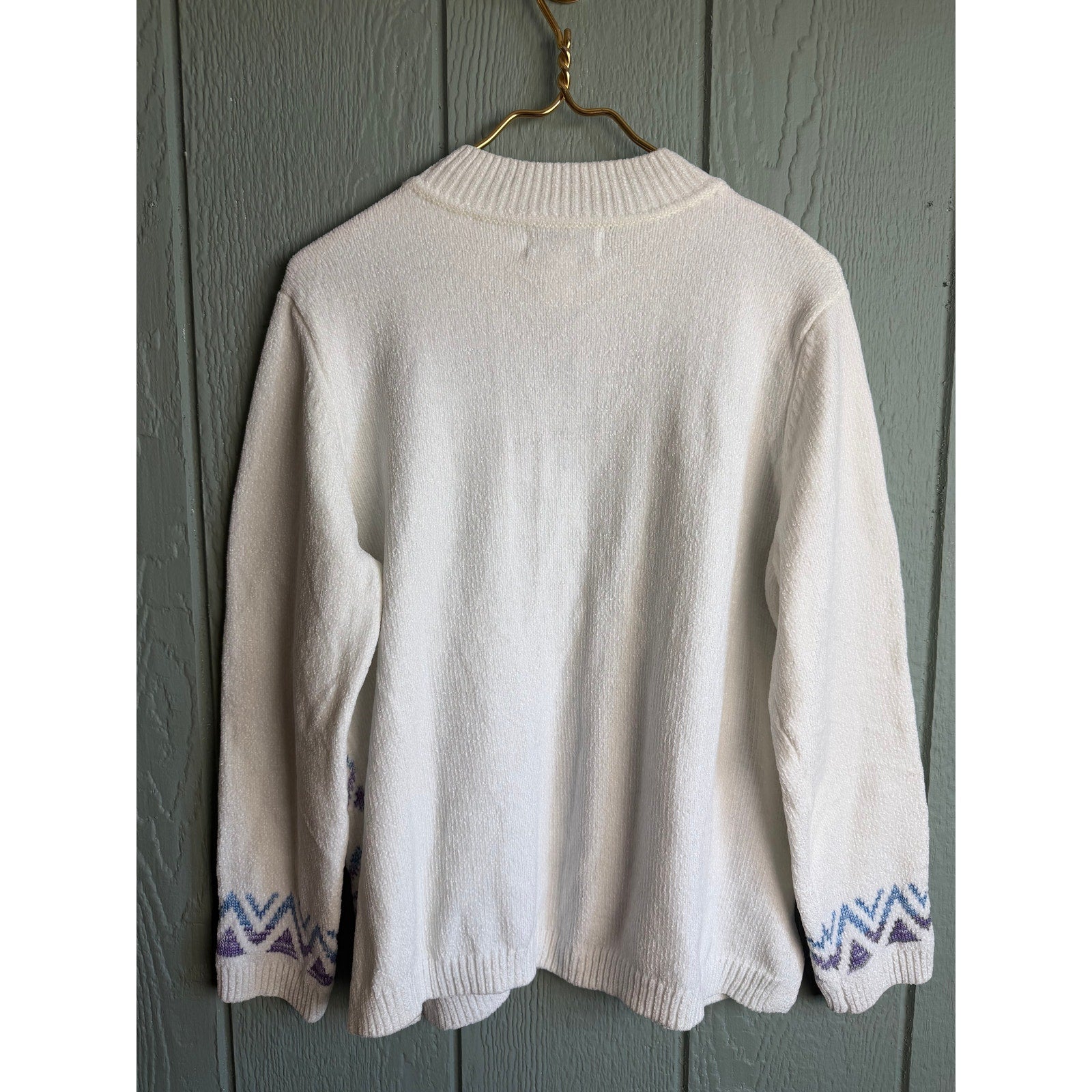 Vintage Alfred Dunner Fair Isle Fleece Sweater Ski Lodge Winter Pullover, Large