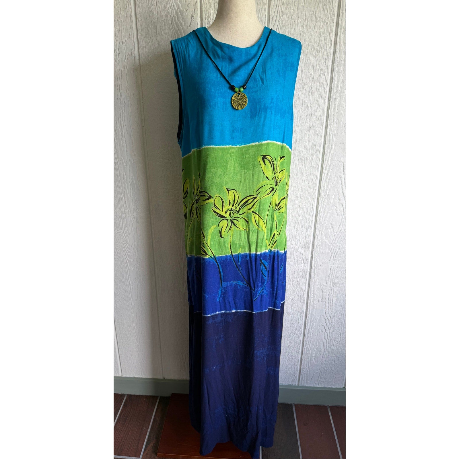 Vintage Caliche Collection Maxi Dress Tropical Colorblock Floral Sleeveless Size 18