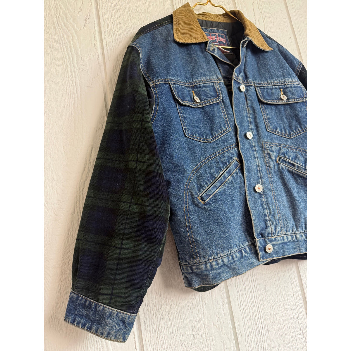 90s Breaker Jeans Denim Jacket Mens M Plaid Corduroy Barn Chore Quilted