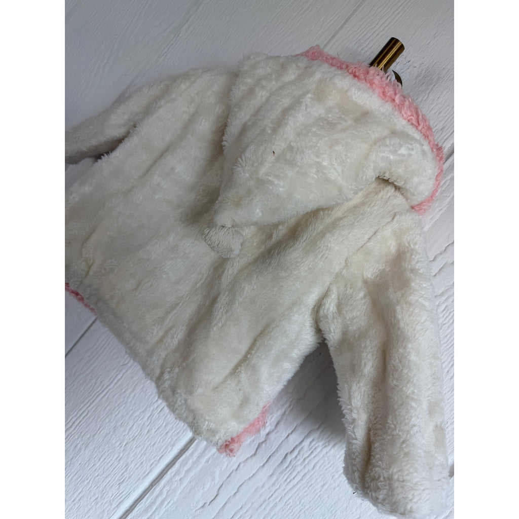 Y2K Girls Faux Fur Hooded Jacket Pink White Floral Fairycore Coat