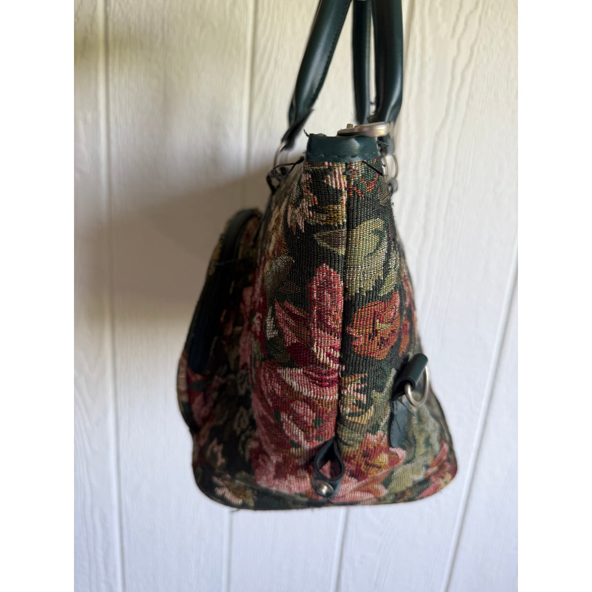 Vintage American Flyer Floral Tapestry Carpet Bag Weekender Duffel Travel Bag