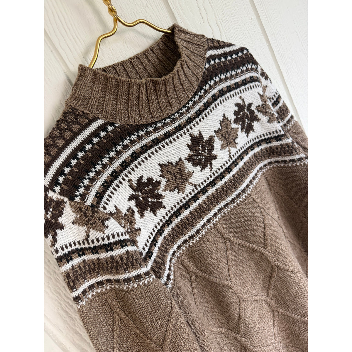 Vintage Northern Reflections Cable Knit Sweater Maple Leaf Fair Isle Mock Neck