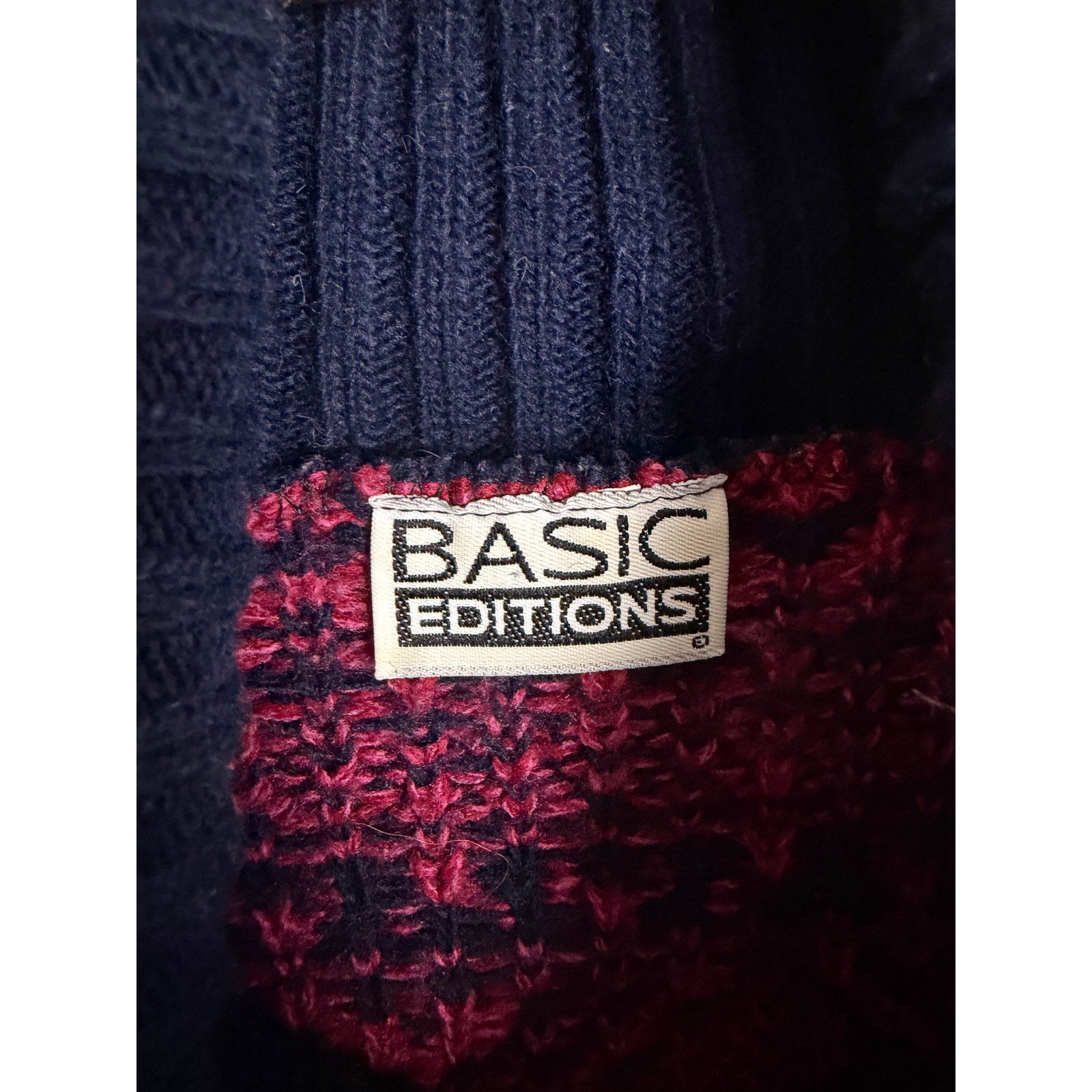 Vintage Basic Editions Fair Isle Sweater Navy Red Nordic Knit Winter Pullover