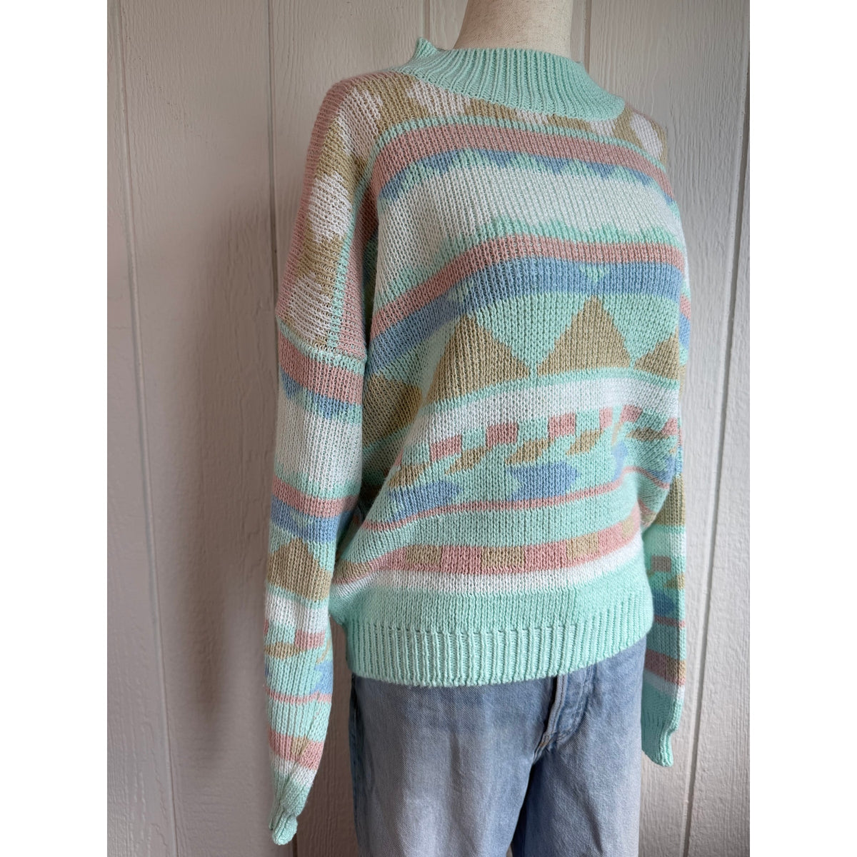 Vintage 90s Pastel Southwestern Geometric Sweater Women’s M Cottagecore